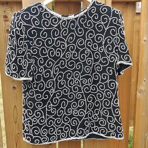 Vintage Beaded Silk Blouse Laurence Kazar Large